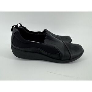 Clarks Sillian Paz Womens 6.5M Black Synthetic Nubuck Slip On Shoes Loafers